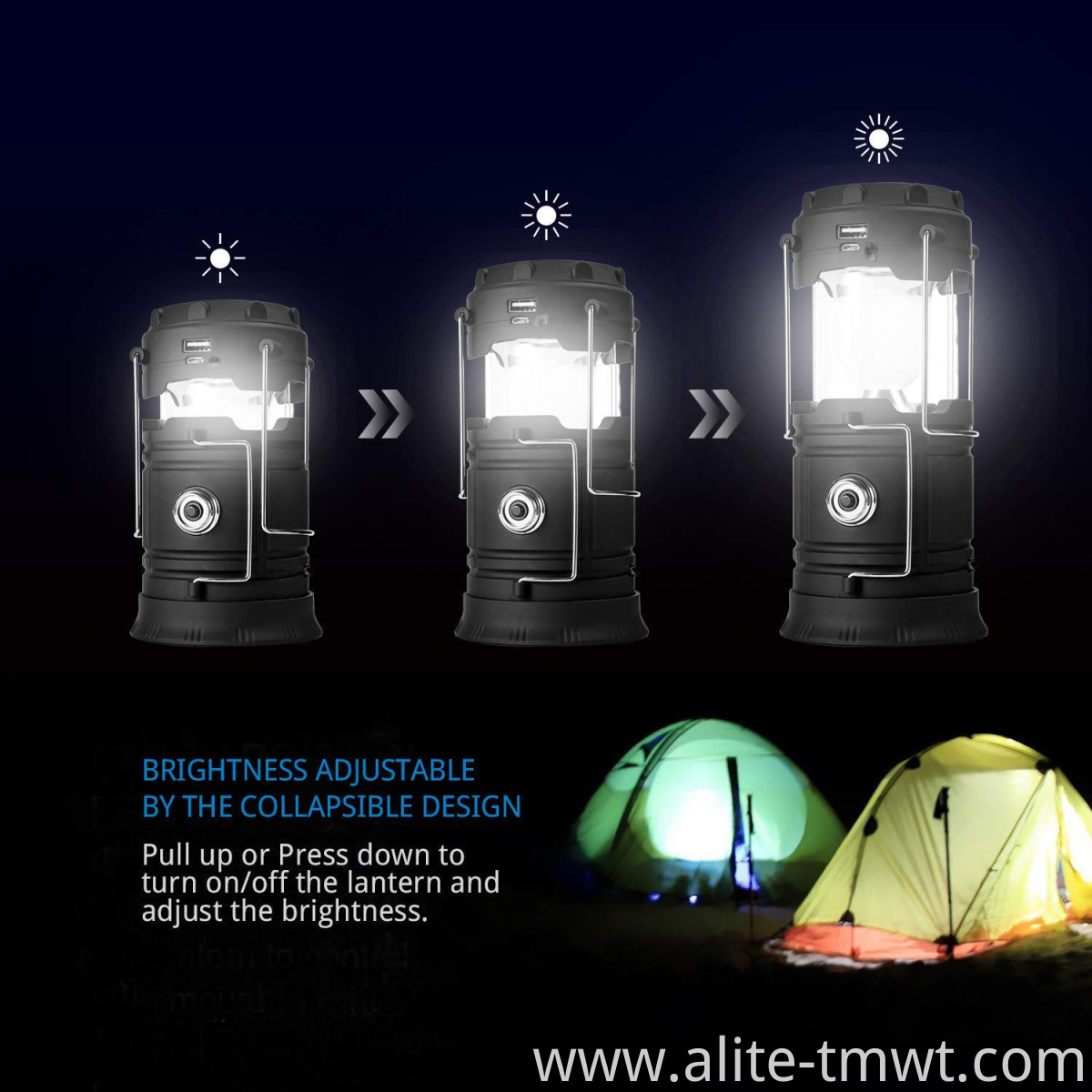 High Quality Collapsible Solar Rechargeable COB LED Magic Cool Camping Lights Outdoor Power Bank Camping Lantern